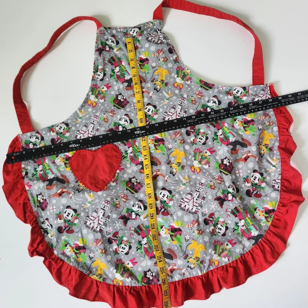 Disney Parks Christmas Holiday Apron Mickey Minnie Castle Ruffle Heart Pocket OS